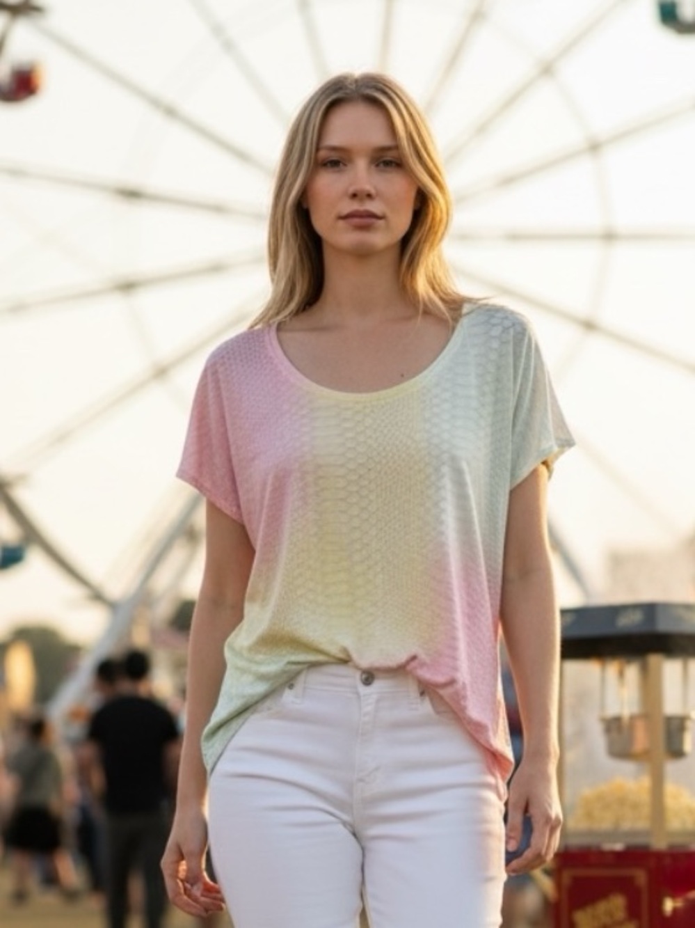 Guess Los Angeles Pastel Snakeskin Sheer Burnout Asymmetrical Oversized Tee